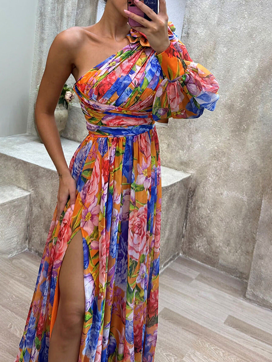 Floral One Shoulder Maxi Dress