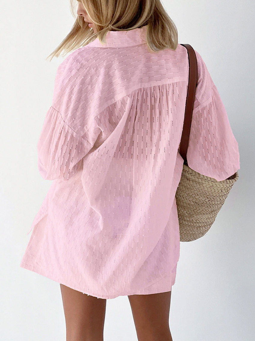 Striped Button Front Shorts Set