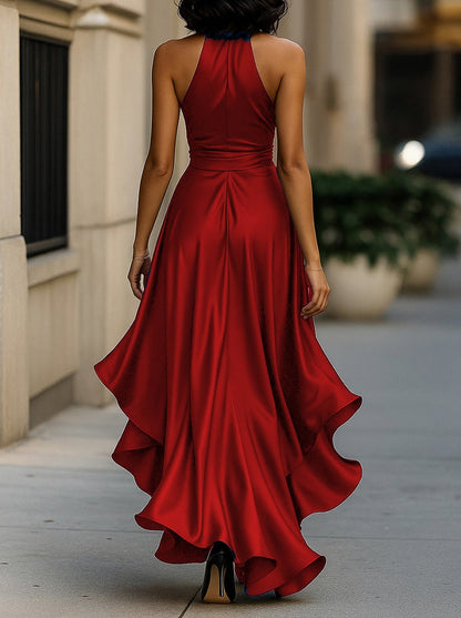 Satin Halter Wrap Maxi Dress