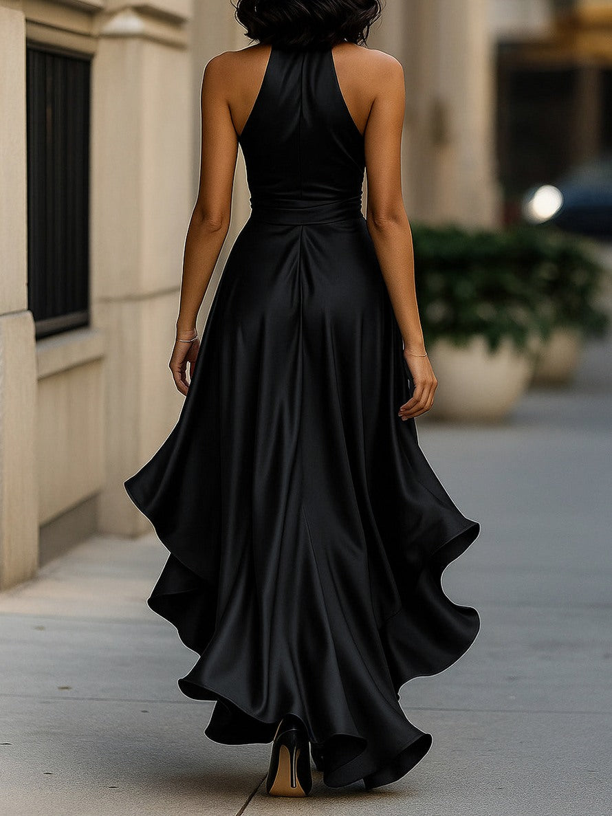 Satin Halter Wrap Maxi Dress
