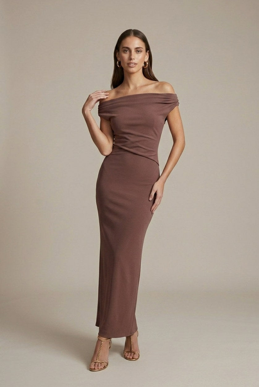 Off Shoulder Ruched Maxi Dress