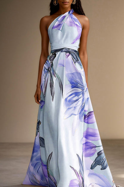 Floral Halter Pleated Maxi Dress