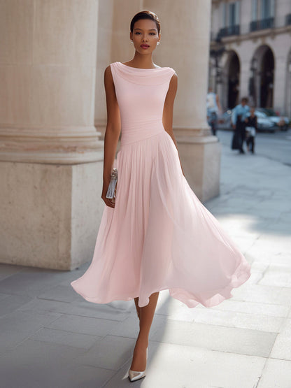 Chiffon Cowl A-Line Midi Dress