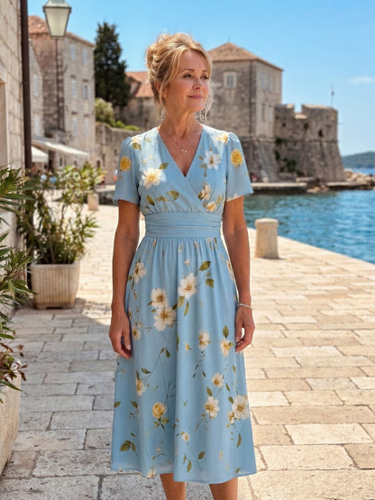 Floral Short Sleeve Midi Dress