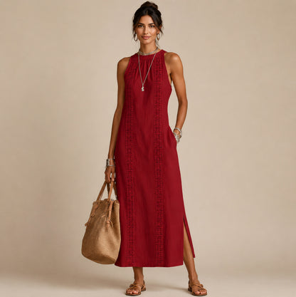 Linen Halter Crochet Maxi Sundress