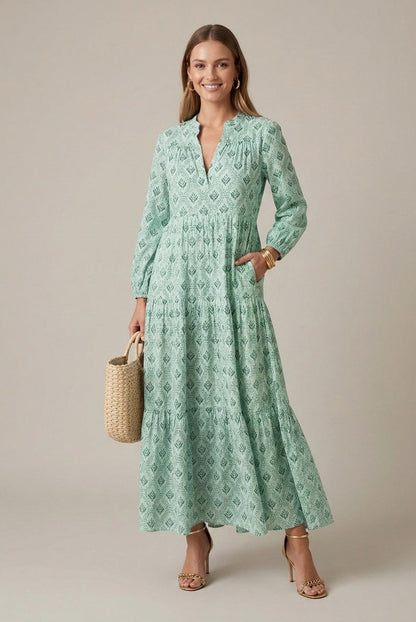 Geometric Tiered Maxi Dress