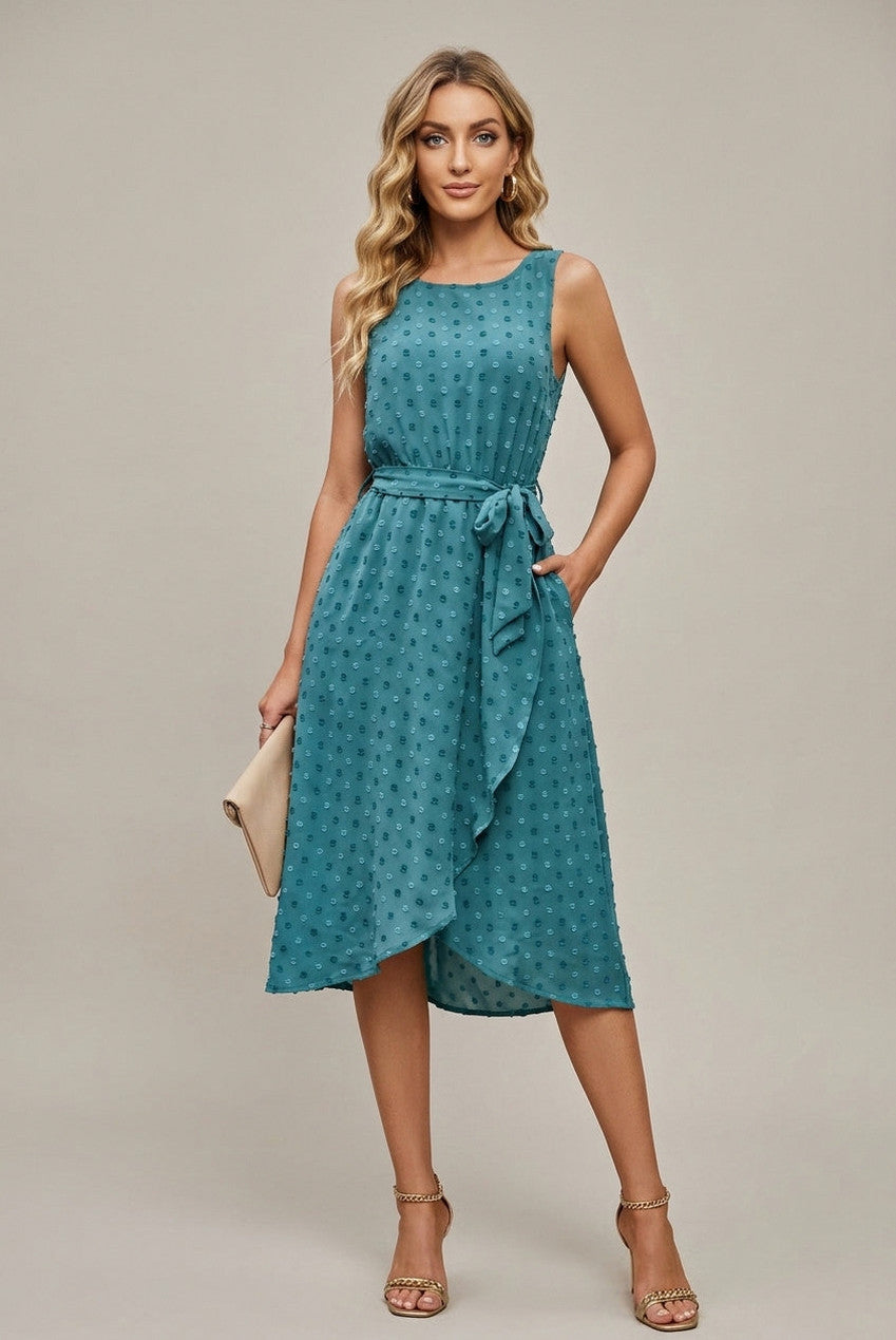 Polka Dot Tie Waist Midi