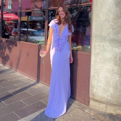 Chiffon Cap Sleeve Maxi Dress