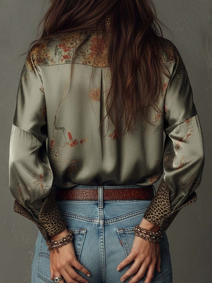 Floral Satin Button Front Blouse