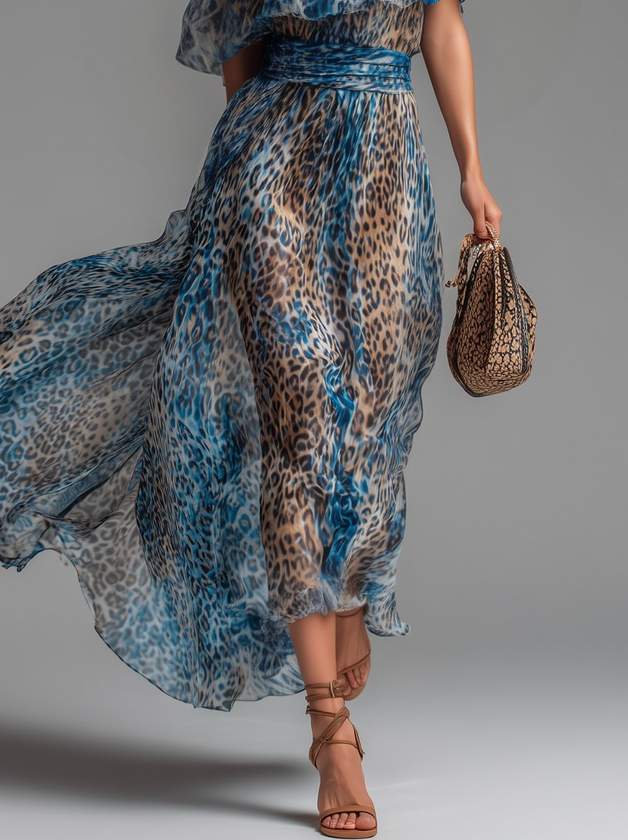 Chiffon Leopard Print Maxi Dress