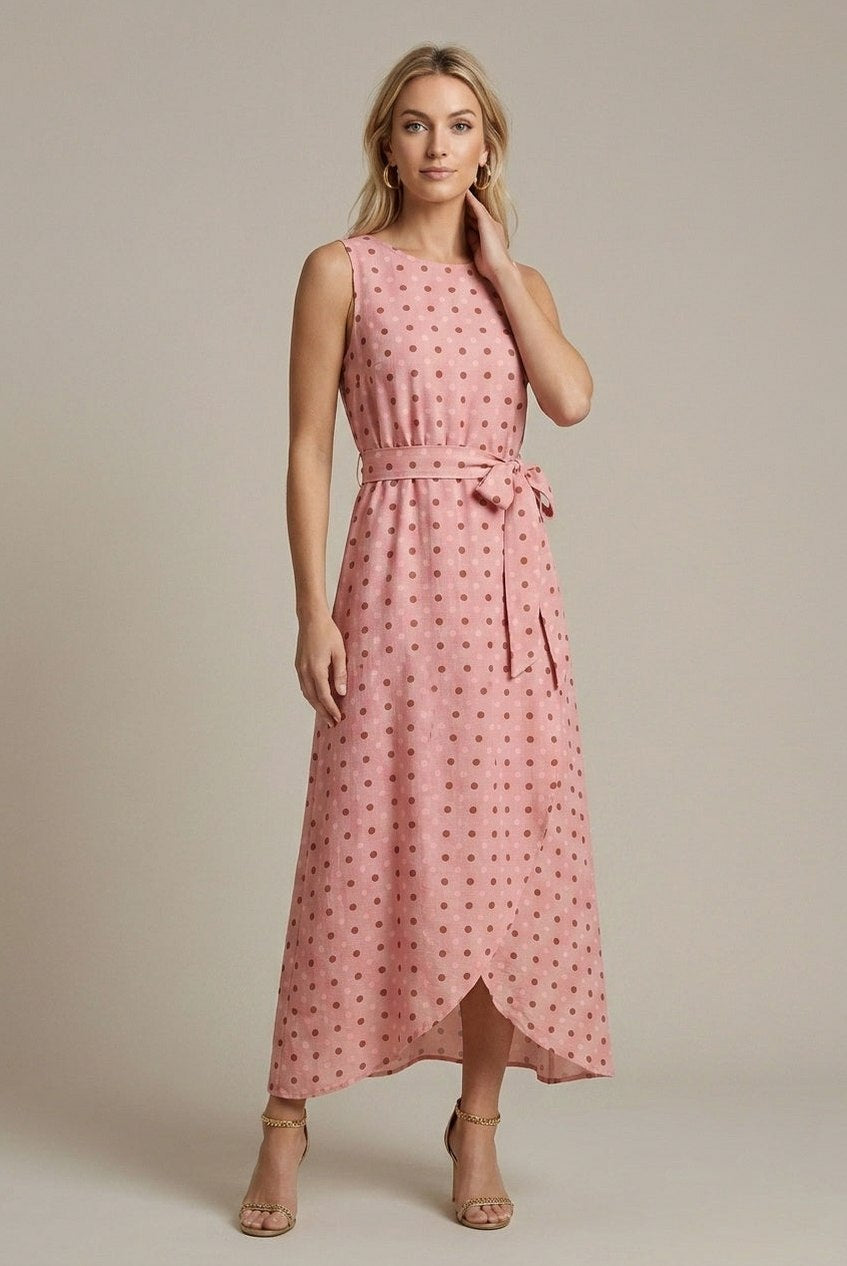 Polka Dot Tie Waist Midi