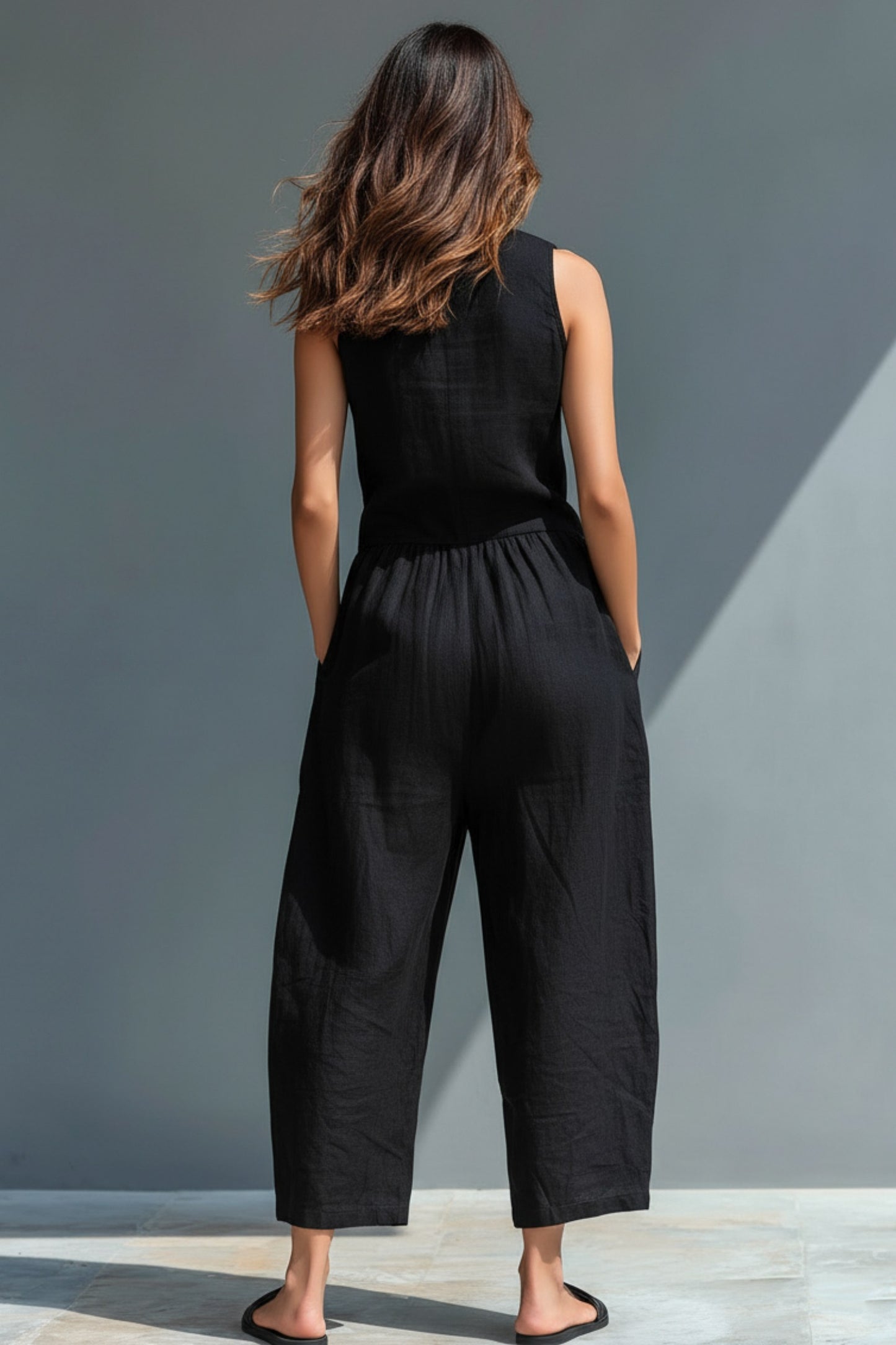 Sleeveless Button Front Wide Leg Jumpsuit