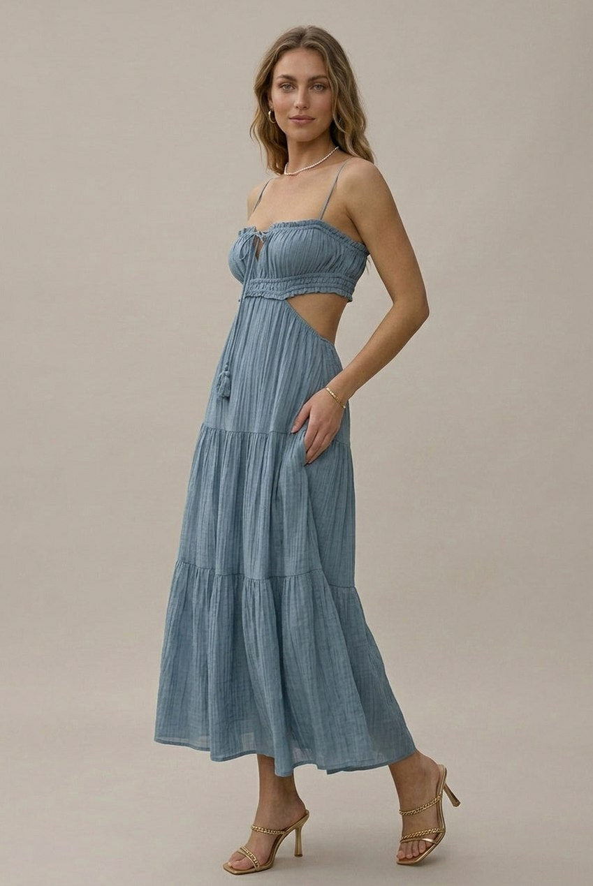 Gauze Cutout Tiered Maxi Sundress