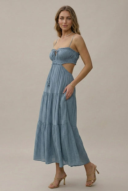 Gauze Cutout Tiered Maxi Sundress