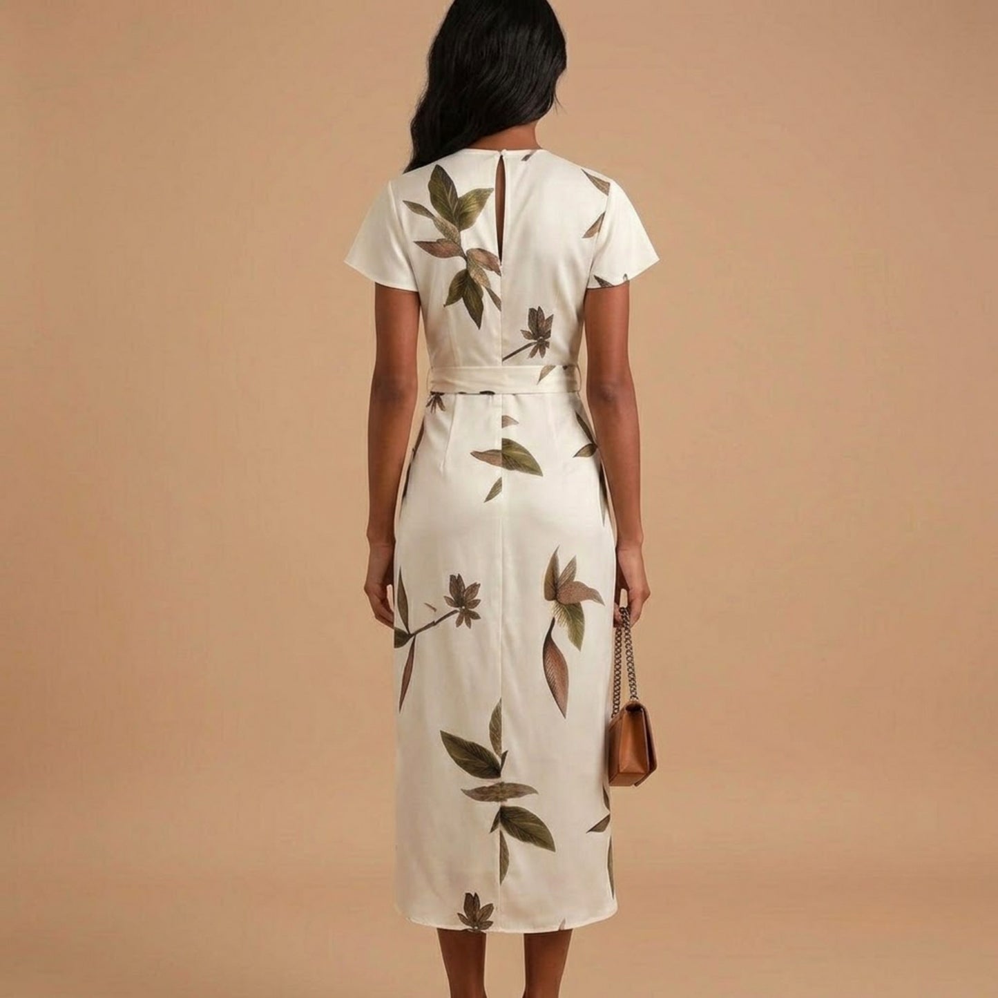 Satin Floral Tie Waist Midi Dress