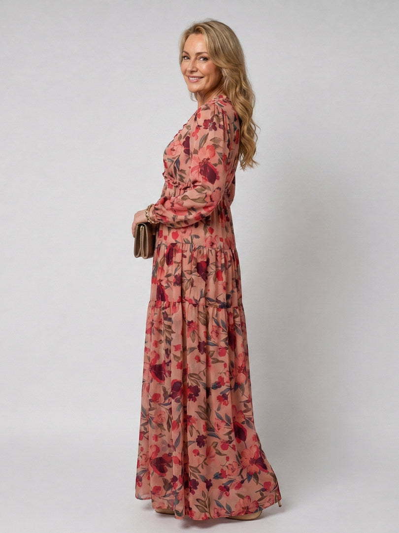 Floral Chiffon Tiered Maxi Dress