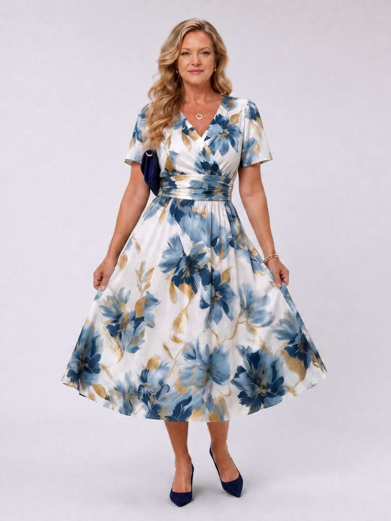 Floral Short Sleeve Midi Dress