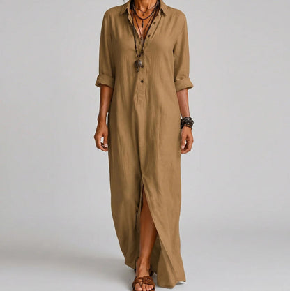 Relaxed Button Front Maxi Shirt Dress
