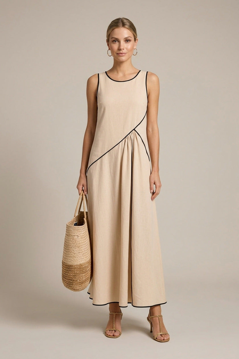 Sleeveless Contrast Trim Maxi Dress