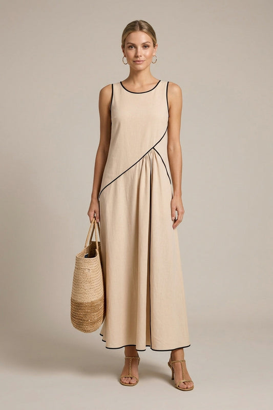 Sleeveless Contrast Trim Maxi Dress
