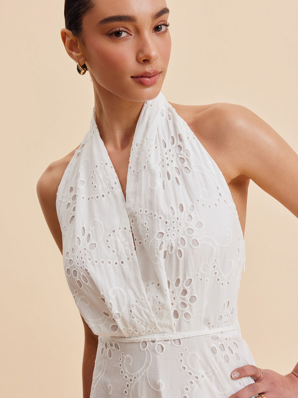 Eyelet Halter Midi Sundress