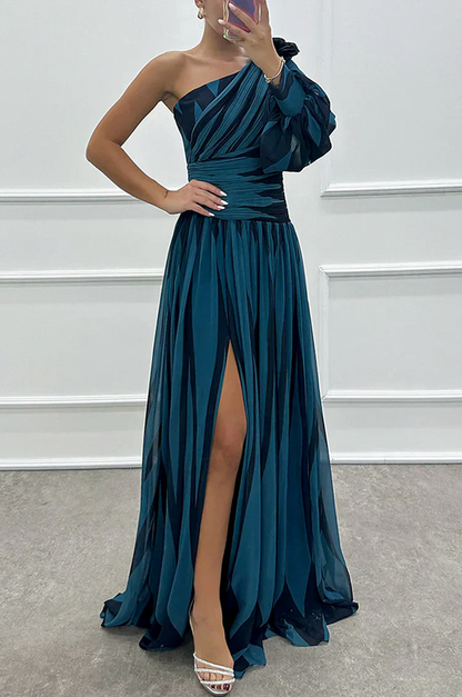 One Shoulder Striped Maxi Dress