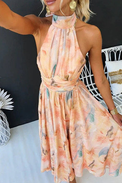 Floral Chiffon Halter Maxi Dress