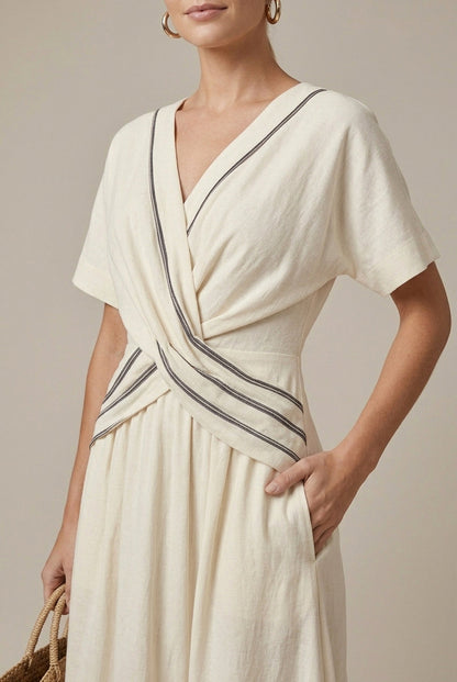 Short Sleeve Wrap Midi Dress