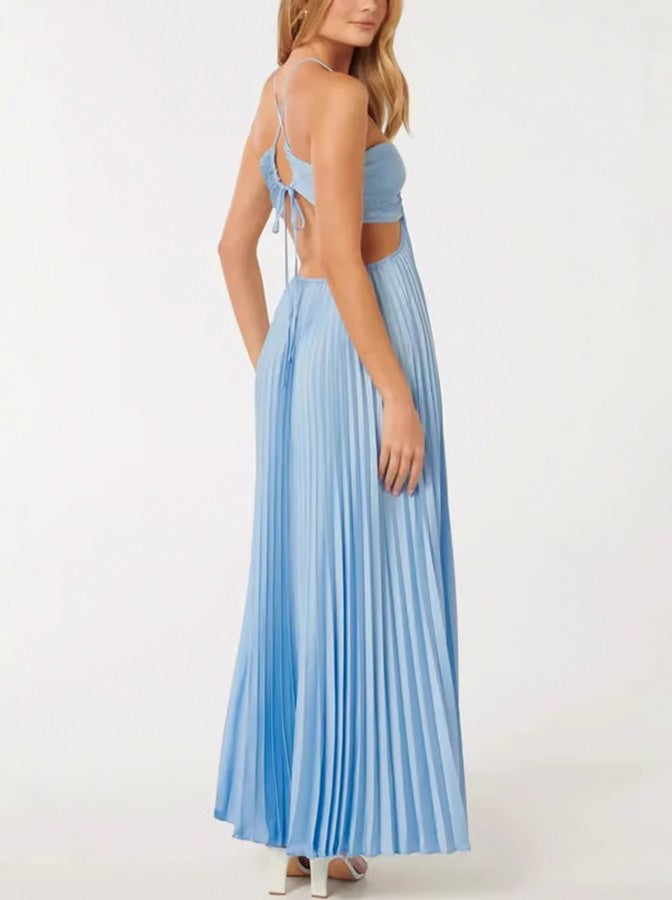 Halter Cutout Pleated Maxi Dress