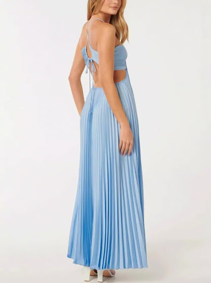 Halter Cutout Pleated Maxi Dress