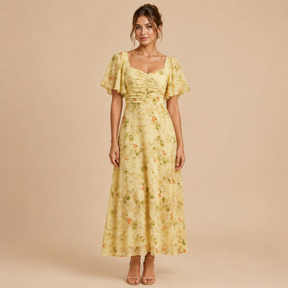 Chiffon Floral Sweetheart Maxi Dress