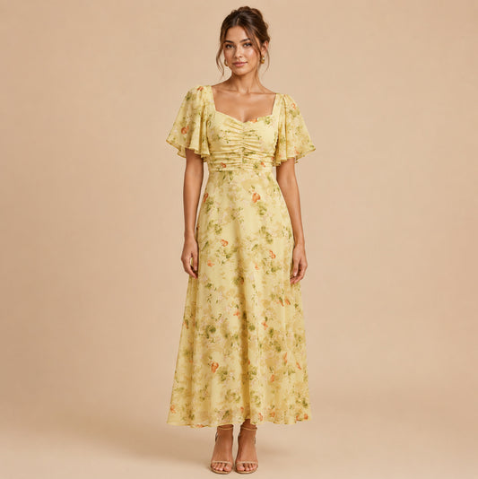 Chiffon Floral Sweetheart Maxi Dress