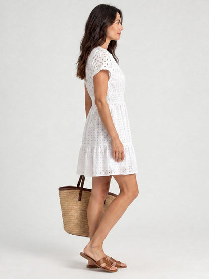 Eyelet Smocked Tiered Mini Dress