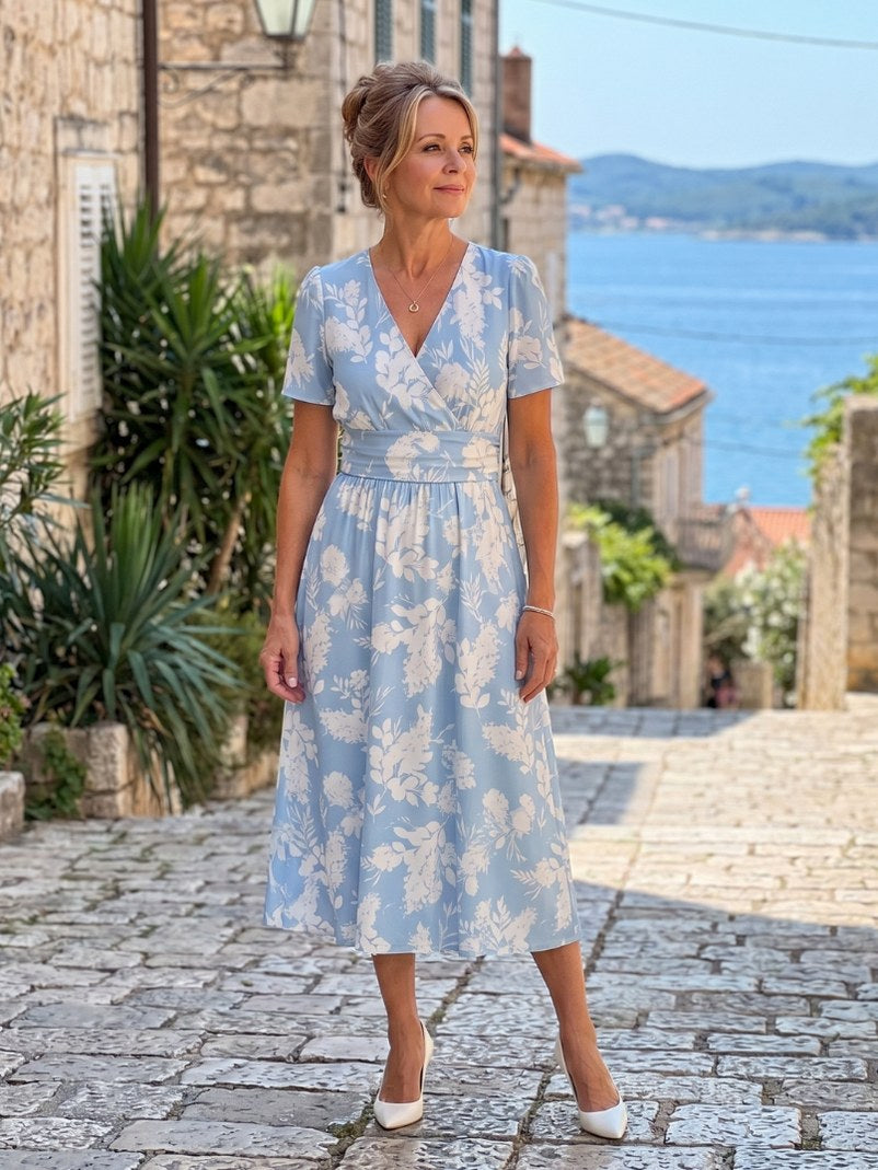 Floral Short Sleeve Midi Dress