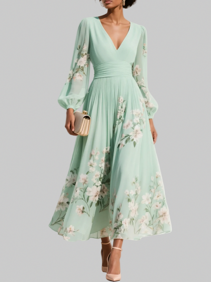 Floral Chiffon Long Sleeve Maxi Dress