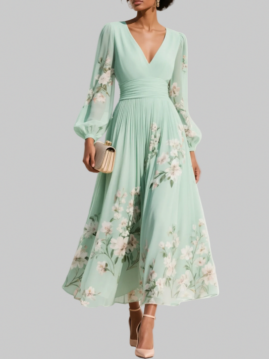 Floral Chiffon Long Sleeve Maxi Dress
