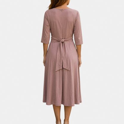 3/4 Sleeve Tie Waist Midi Dress