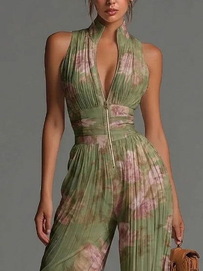 Floral Halter Wide Leg Jumpsuit