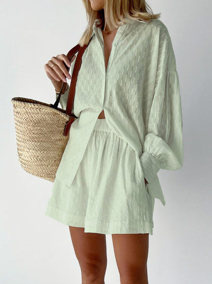 Striped Button Front Shorts Set