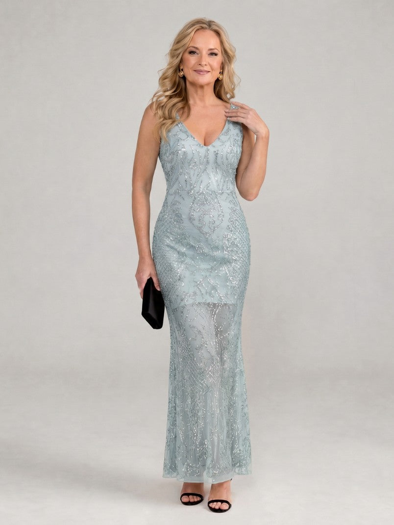 Sequin Geometric V-Neck Maxi Dress