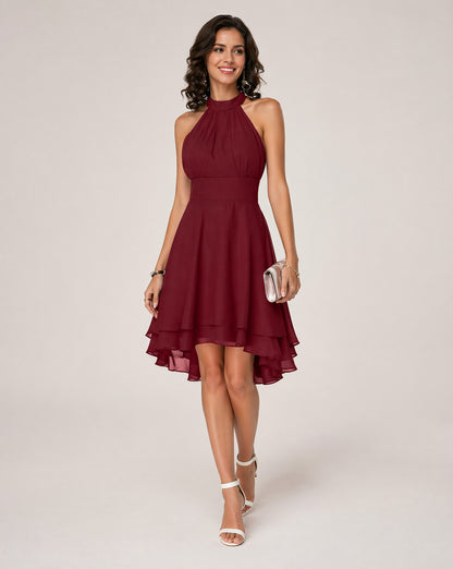 Chiffon Halter Tiered Midi Dress