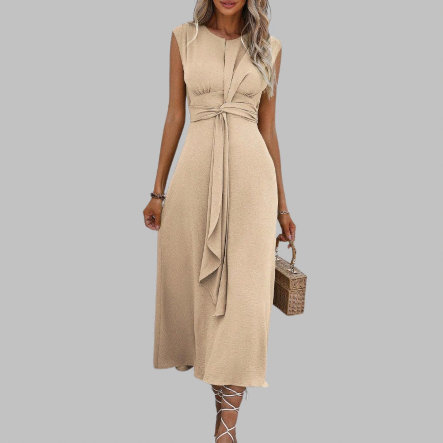 Sleeveless Tie Waist Midi Dress