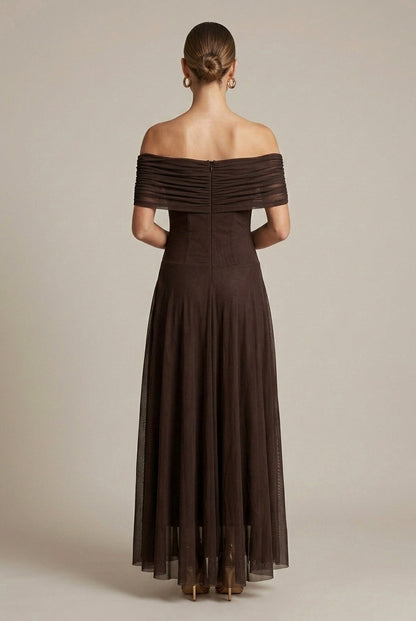 Mesh Off Shoulder Midi Dress