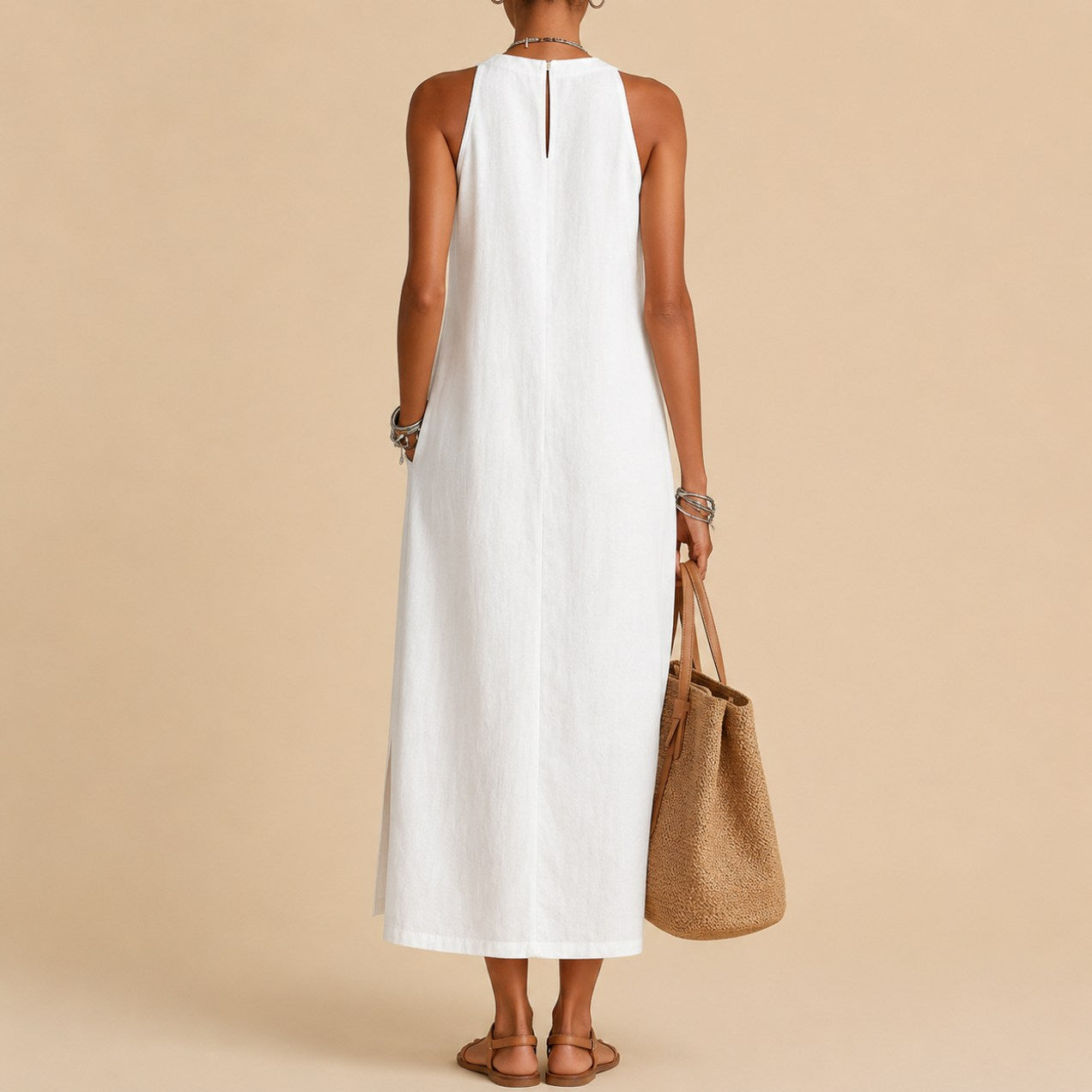 Linen Halter Crochet Maxi Sundress