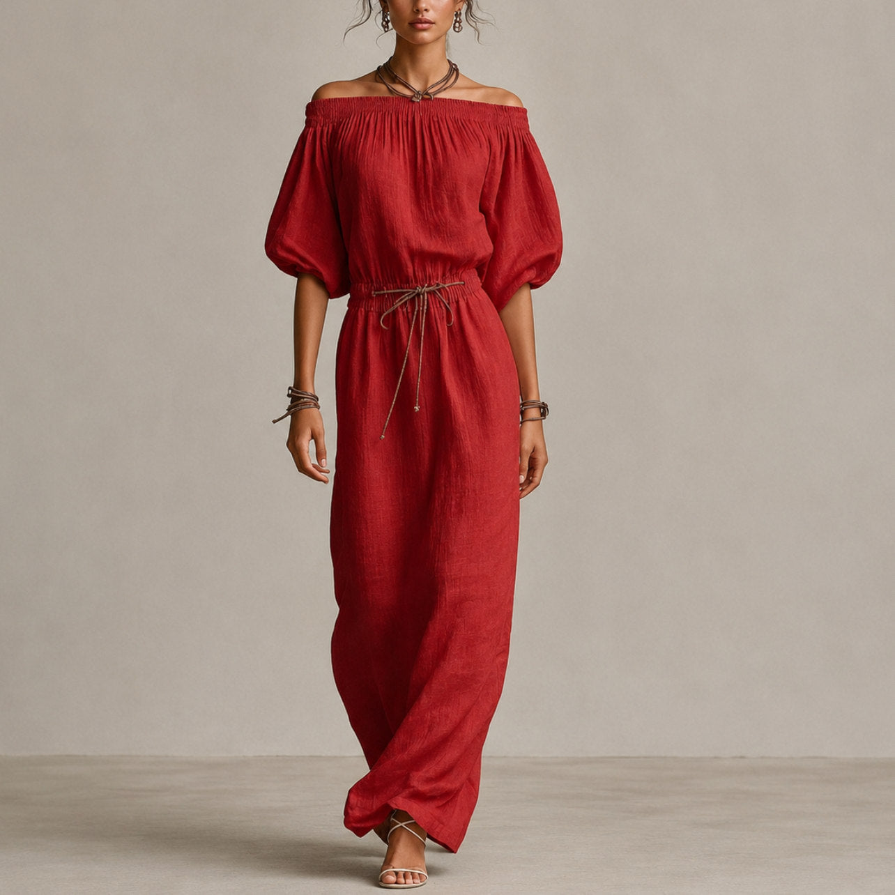 Off Shoulder Gauze Maxi Dress