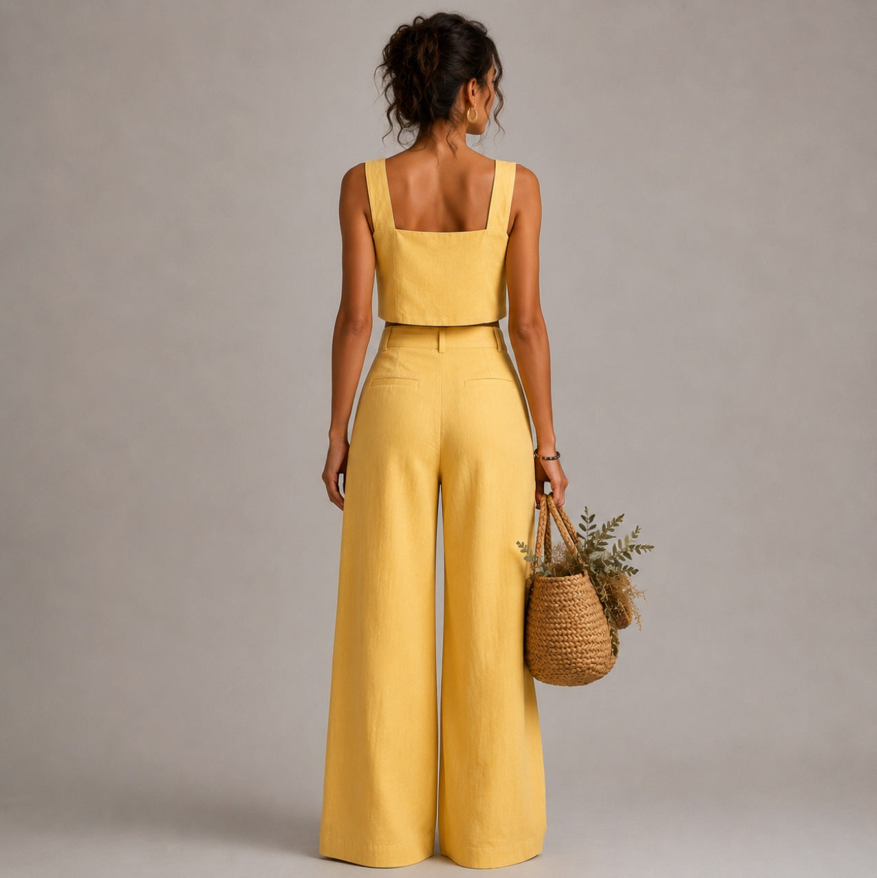 Linen Square Neck Two Piece Set