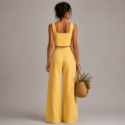 Linen Square Neck Two Piece Set