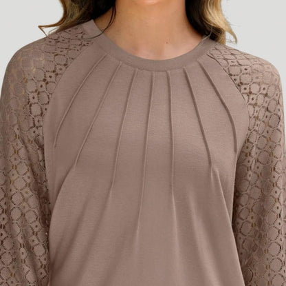 Geometric Lace Pintuck Top