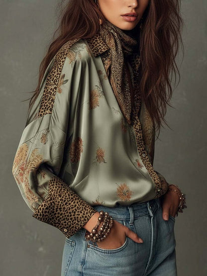 Floral Satin Button Front Blouse