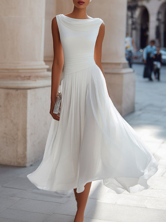 Cowl Neck Pleated Midi Dress